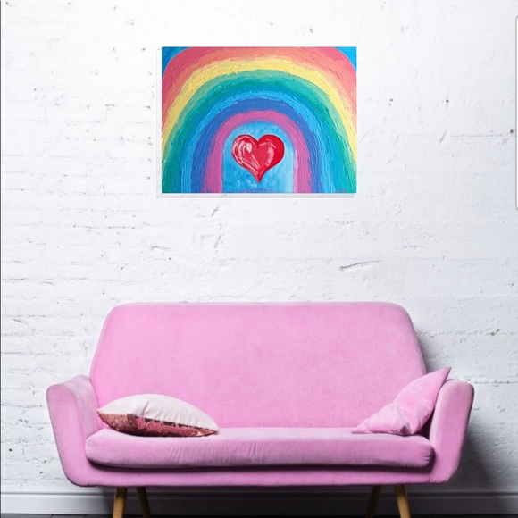 Rainbow Heart Painting Abstraction Acrylic Arts - Picture 8 of 11
